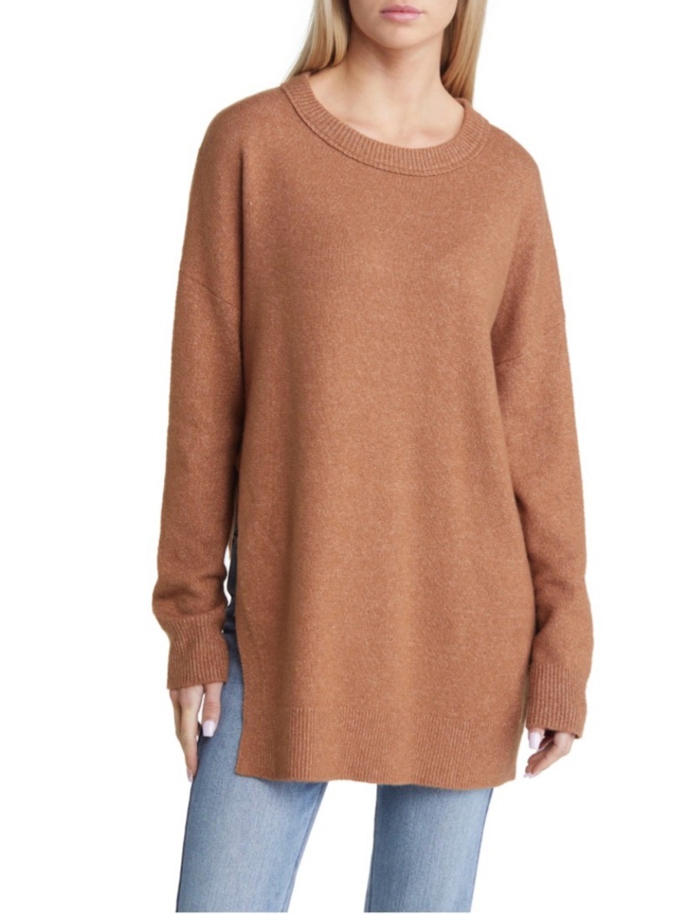 Open Edit Sise S Asymmetric Side Slit Hem Tunic Sweater
